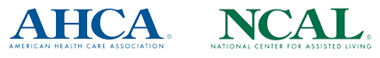 The image features two logos: one for the American Health Care Association (AHCA) in blue and another for the National Center for Assisted Living (NCAL) in green.